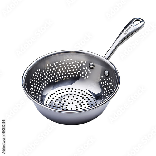 Obraz na płótnie A kitchen strainer made of stainless steel featuring perforations and two side handles displayed on a transparent background in a clean high-resolution render w salonie