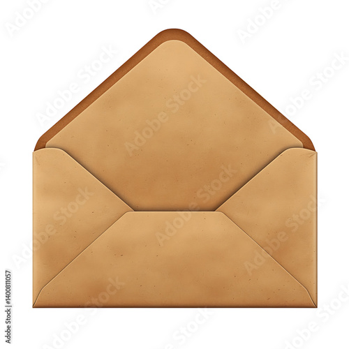Obraz na płótnie A realistic open kraft paper envelope with a visible triangular flap and aged paper texture on a transparent background representing classic mail packaging w salonie