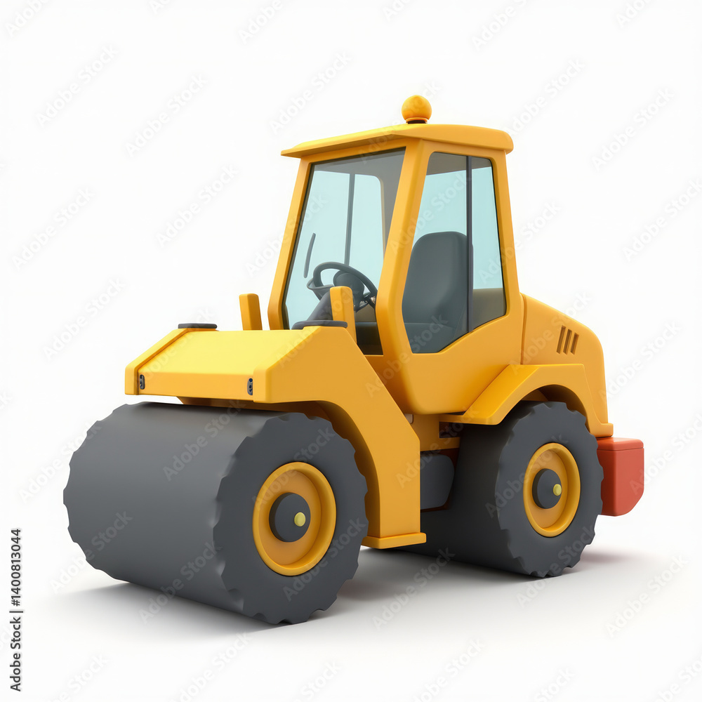 Road Roller with Large Front Drum and Yellow Body Floating Emoji-Style 3D Road Roller with Large Front Drum and Yellow Body Floating Emoji-Style 3D