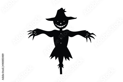 Smiling scarecrow silhouette on white background