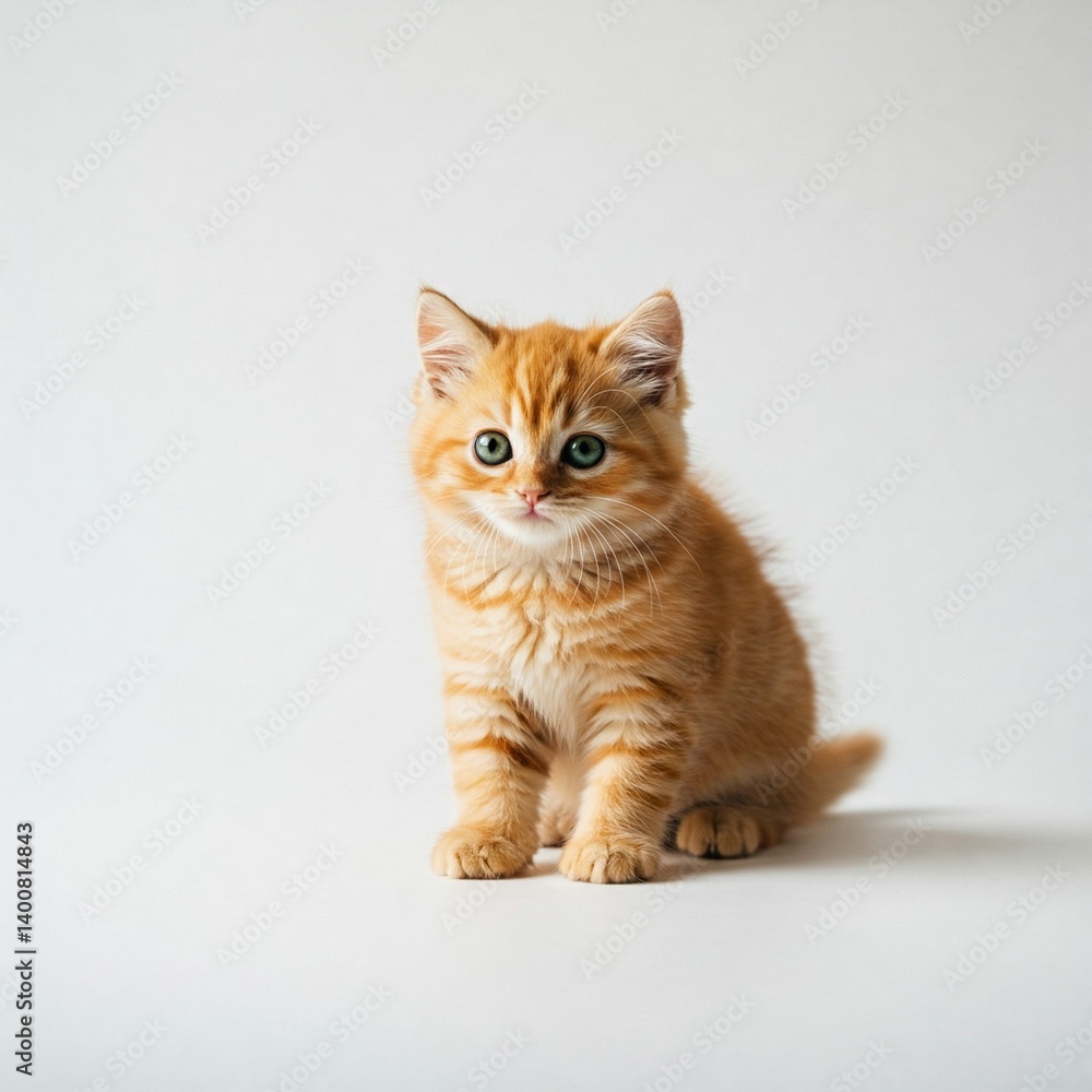 A ginger tabby kitten sitting on a white background. A ginger tabby kitten sitting on a white background.