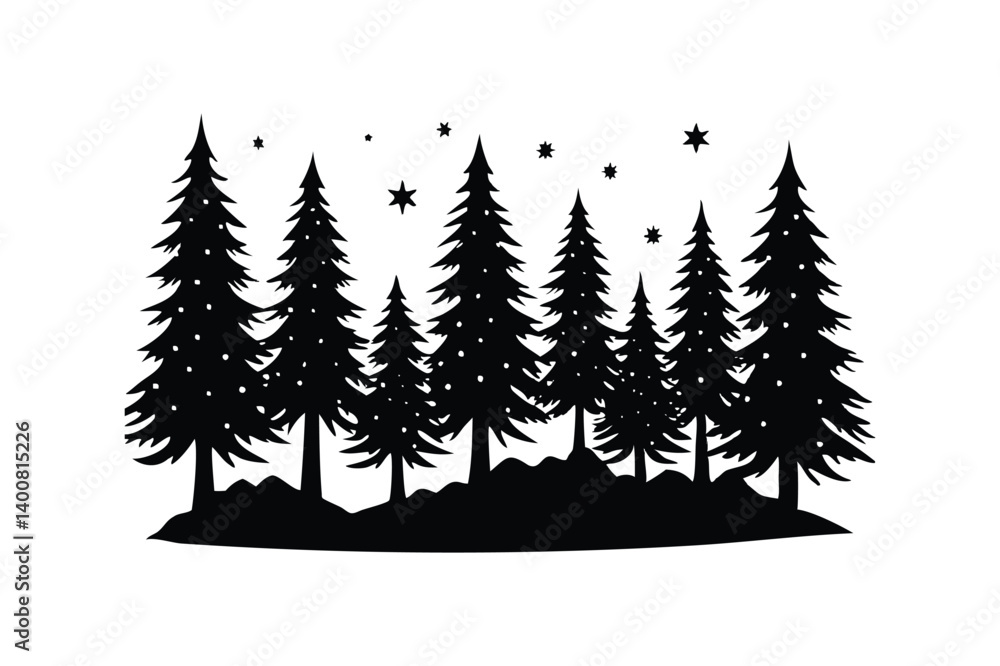 Fototapeta premium Winter forest silhouette on white background