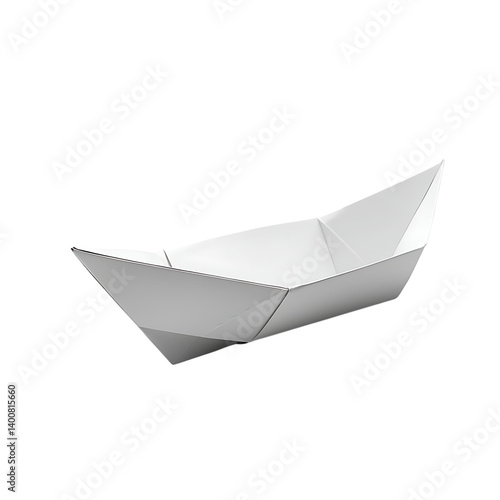 Obraz na płótnie A white origami boat constructed from folded paper with pointed corners and a central sail shown on a transparent background as a clean mockup w salonie