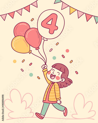happy birthday party. girl celebrates her 4th birthday.
