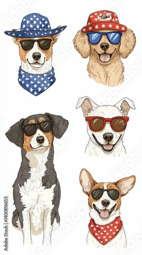 Playful Dogs in Sunglasses with Festive Accessories for Fun Activities