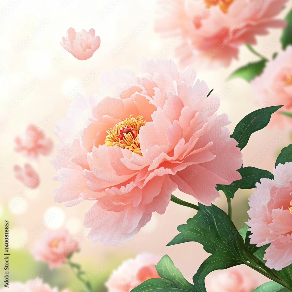 Fototapeta premium Beautiful Peony Flowers Blooming in Soft Pink Background