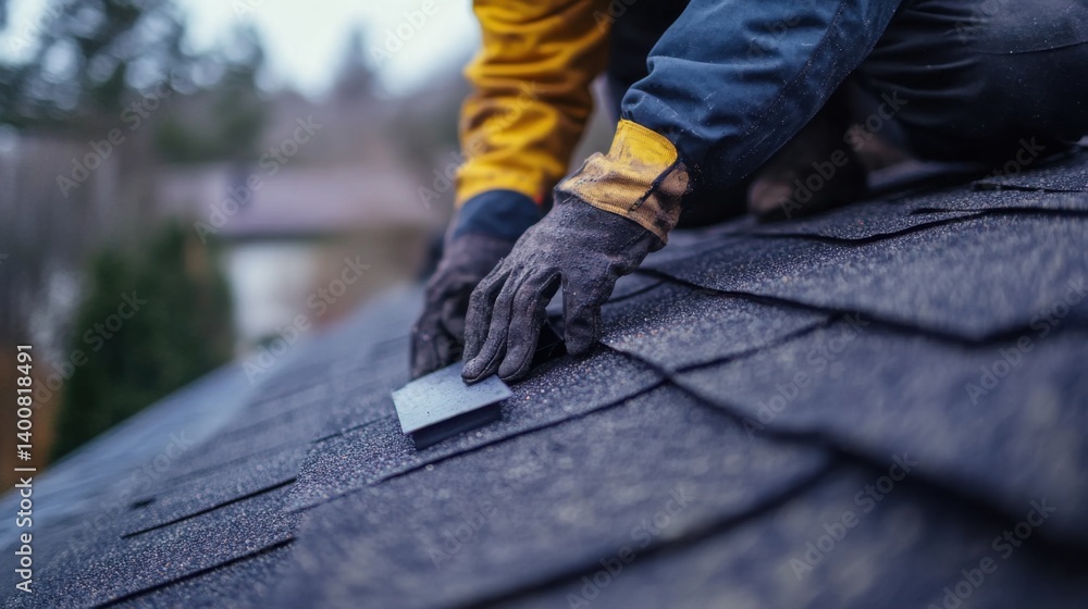 Roofing contractor installing roof flashing around a chimney. Featuring expertise and protection Roofing contractor installing roof flashing around a chimney. Featuring expertise and protection