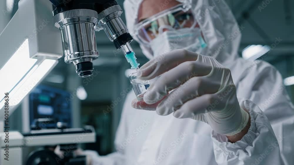 Scientist working in advanced futuristic laboratory, analyzing samples under microscope, high-tech research and innovation concept Scientist working in advanced futuristic laboratory, analyzing samples under microscope, high-tech research and innovation concept