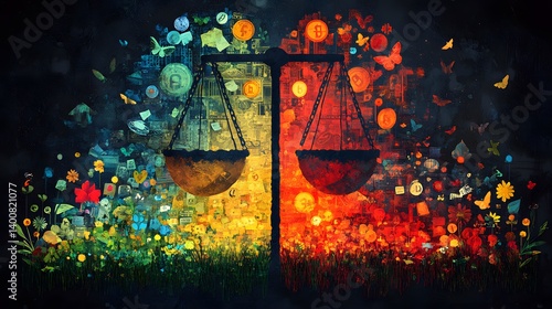 Exaggerated Pictogram Illustration Depicting Stark Financial Inequality between Affluent and Impoverished Figures