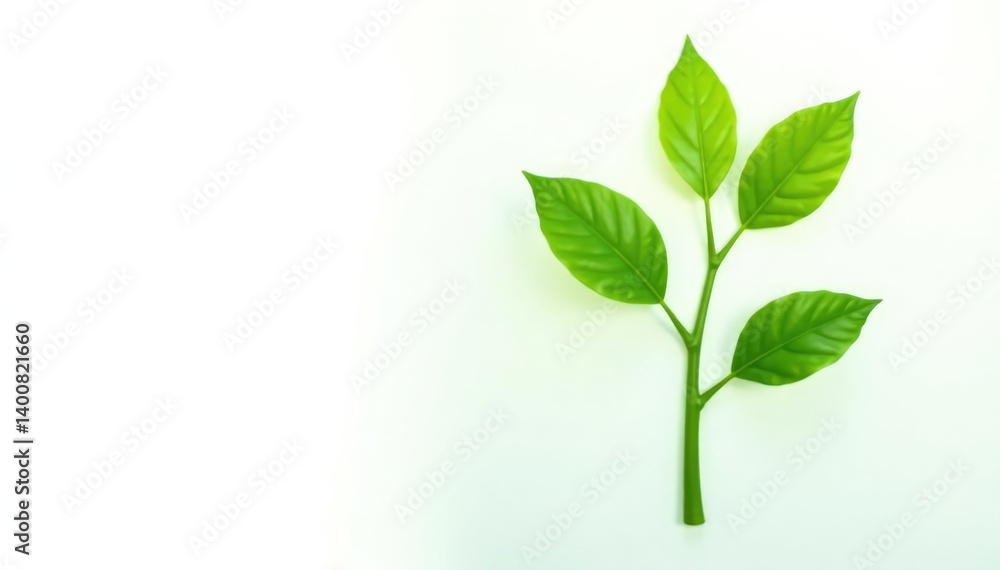 Fototapeta premium Green stem with leaves isolated on white background, plants, foliage, growth