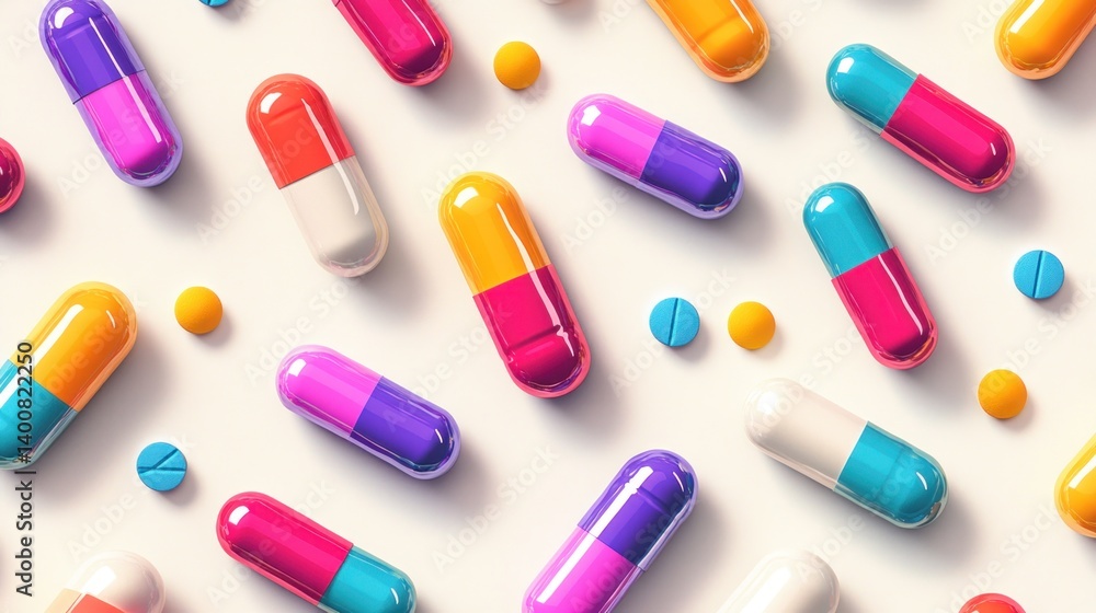 vibrant array of medicinal capsules and spherical pills displaying a spectrum of colors on a neutral backdrop symbolizing healthcare innovation vibrant array of medicinal capsules and spherical pills displaying a spectrum of colors on a neutral backdrop symbolizing healthcare innovation