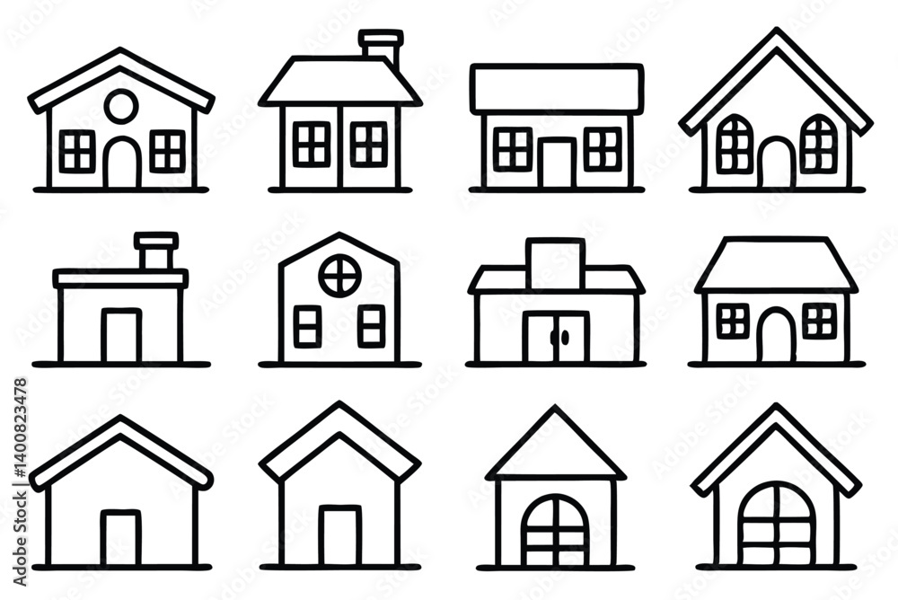 set of home line art set of home line art