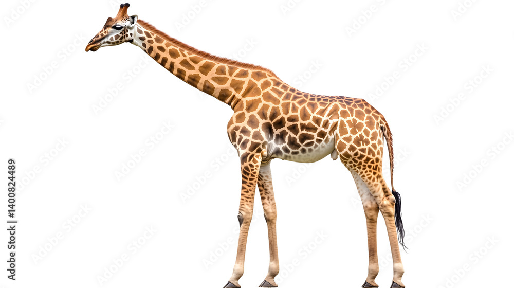 Fototapeta premium Graceful Full-Length Giraffe Standing Majestically on White Background