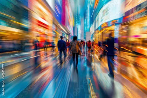 Abstract blur image of Business people walking at modern hallway with bokeh for background usage