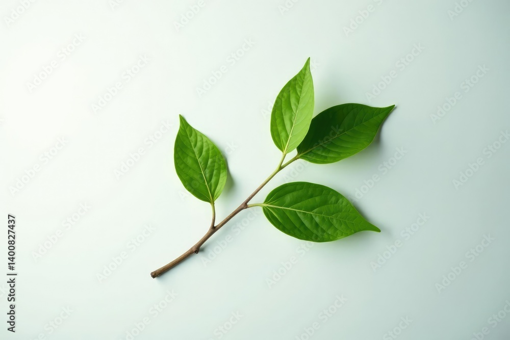 Fototapeta premium Single branch on white surface with subtle gradient, closeup, isolated