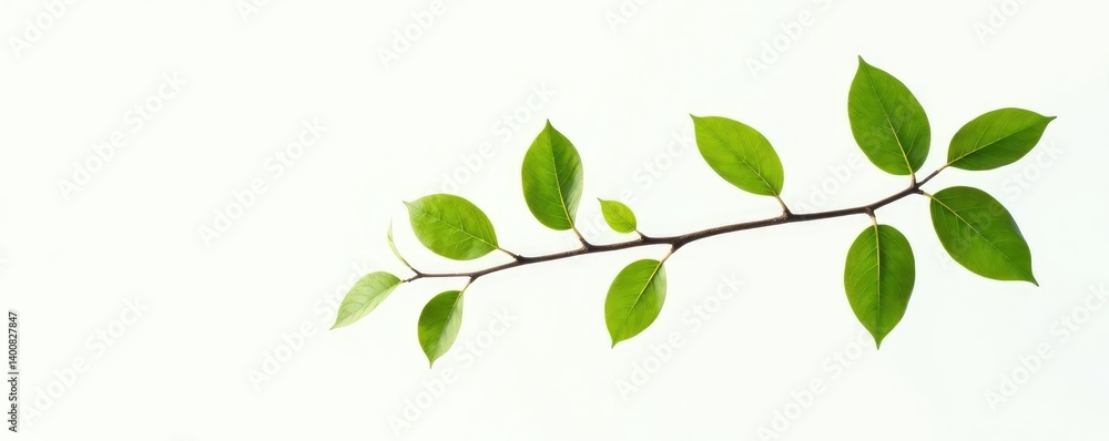 Obraz premium Single branch with leaves on a white background, tree branch, tree parts