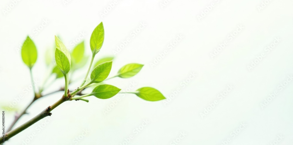 Sprouting green branches on a crisp white background, greenery, branch Sprouting green branches on a crisp white background, greenery, branch