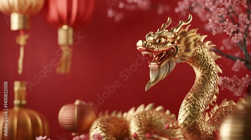Wallpaper Mural Golden dragon figurine amidst festive decorations Torontodigital.ca