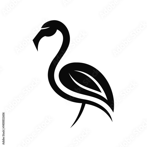 Elegant Black and White Flamingo Silhouette Logo Design