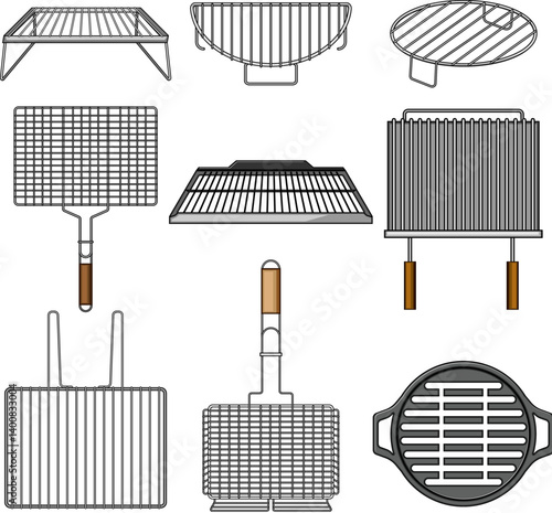 grill rack set cartoon vector illustration