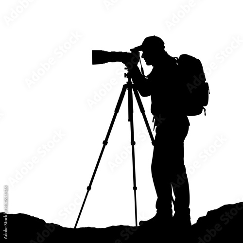 Silhouette photographer uses telephoto lens taking landscapes outdoors during daytime exploring nature