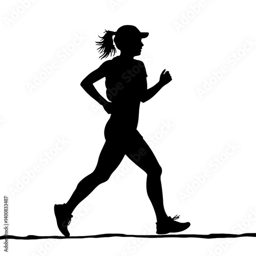 Silhouette runner sprints forward confidently against a stark white backdrop actively exercising