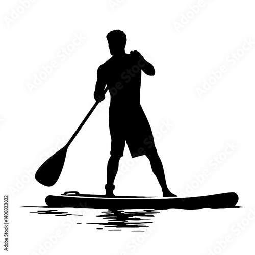 Paddleboarder paddles across water creating a silhouette on a bright clear day perfect for watersports enthusiasts