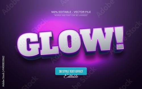 White purple glow 3d text effect editable