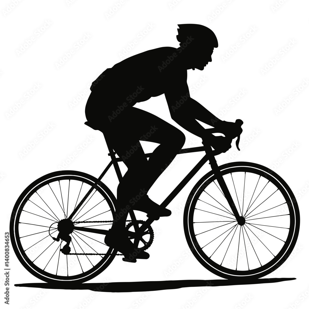 Cyclist silhouette rides bicycle against white backdrop promoting fitness recreation speed Cyclist silhouette rides bicycle against white backdrop promoting fitness recreation speed