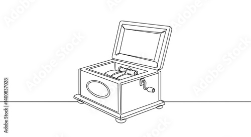 Vintage music box illustration in minimalist style on white background  