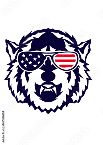 loup tete lunette de soleil couleur drapeau americain