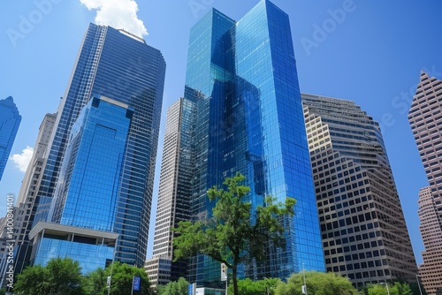 Reflective skyscrapers, business office buildings