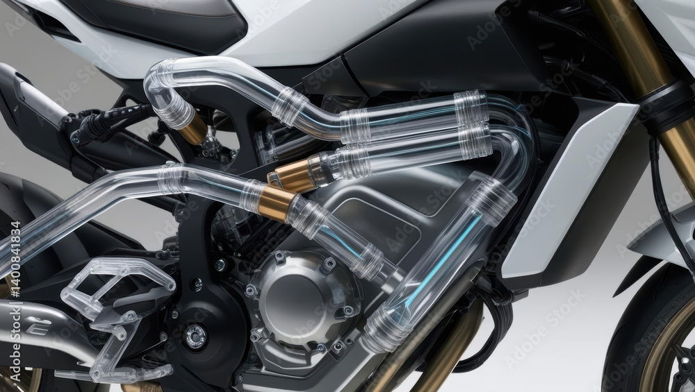 Fototapeta premium innovative design of this motorcycle showcases advanced vehicles and transportation technology, emphasizing hydrogen fuel systems for sustainable