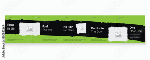 Gym Social Media Banner Template. Fitness Carousel Template Design. Instagram Carousel Template, Sports carousel template for social media.