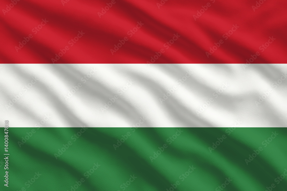 Waving flag of Hungary, Hungarian flag blowing in the wind, full frame smooth folds Waving flag of Hungary, Hungarian flag blowing in the wind, full frame smooth folds