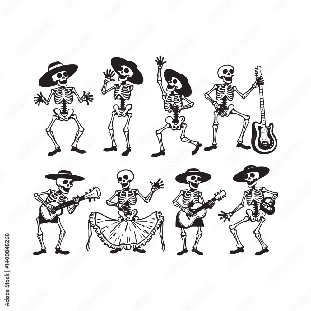 Fototapeta premium Outlined Halloween Cartoon Characters Zombie. Silhouette art