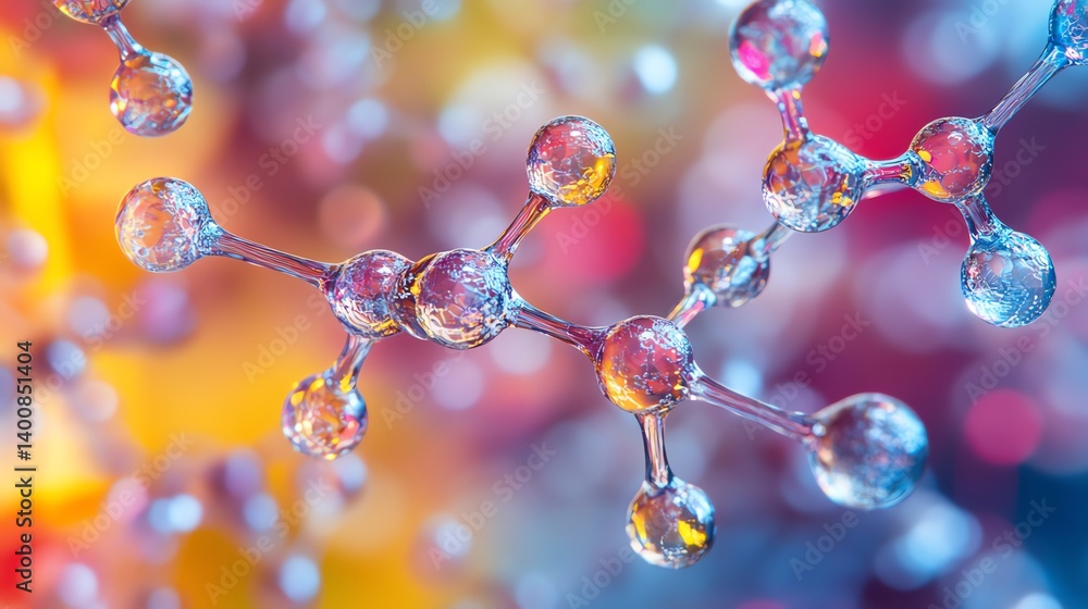 Close-up of Molecular Structure with Clear Glass and Colorful Bokeh Background Close-up of Molecular Structure with Clear Glass and Colorful Bokeh Background