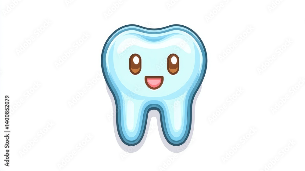 Happy Light Blue Cartoon Tooth Pixel Art Illustration Happy Light Blue Cartoon Tooth Pixel Art Illustration