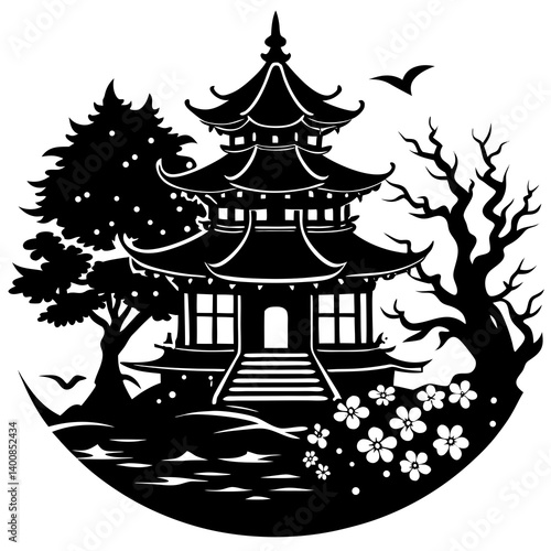 pagoda vector art silhouette