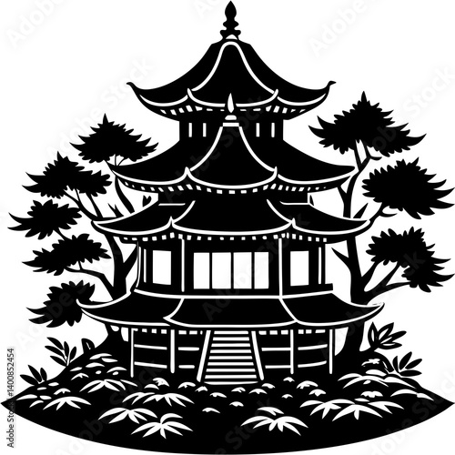 pagoda vector art silhouette