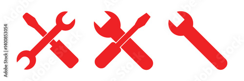 Wrench and screwdriver icon in outline and silhouette style vector illustration on white background. Repair and service icon.