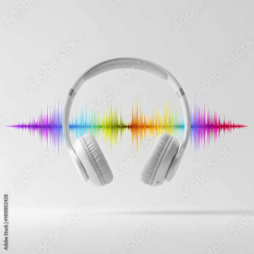 A Floating Headphone Set Playing Visible Soundwaves