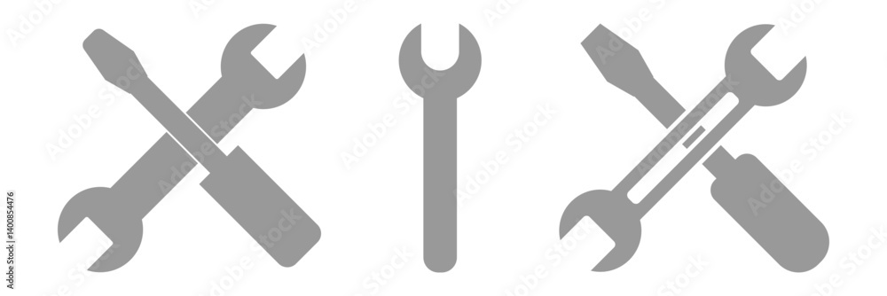 Wrench and screwdriver icon in outline and silhouette style vector illustration on white background. Repair and service icon. Wrench and screwdriver icon in outline and silhouette style vector illustration on white background. Repair and service icon.
