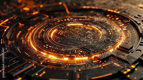 Wallpaper Mural Futuristic Glowing Circuit Board with Orange Light Tech Design Torontodigital.ca