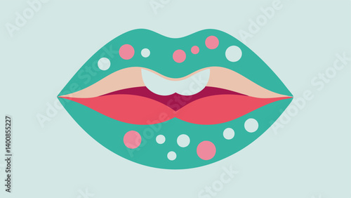 ExosomeInfused Lip Mask A pair of soft lips wearing a lip mask adorned with patterns of tiny exosomes indicating a soothing and revitalizing treatment.
