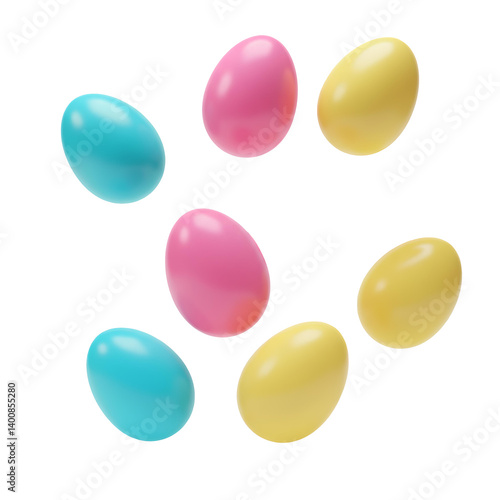 colorful easter eggs PNG. solid coloured easter eggs falling down isolated. happy easter eggs png. festive and vibrant design for Easter promotions. easter egg top view flat lay isolated. Happy Easter