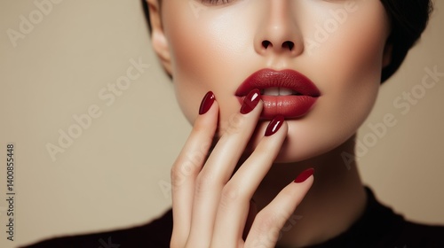 woman makeup red lips and nails