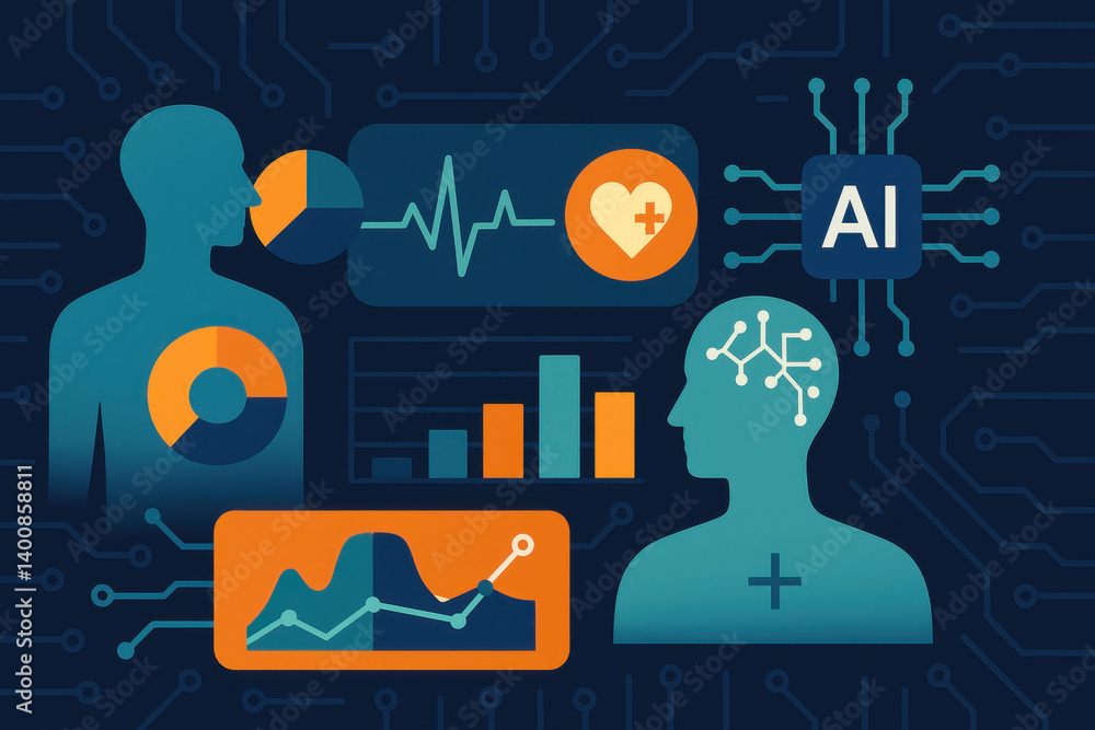 Medical technology and data visualized in modern flat illustrations.