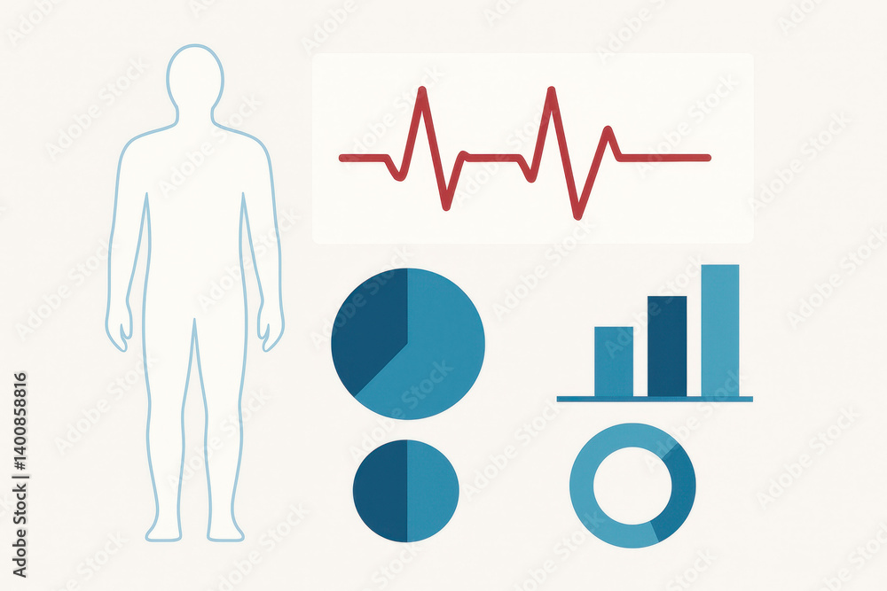 Medical technology and data visualized in modern flat illustrations.