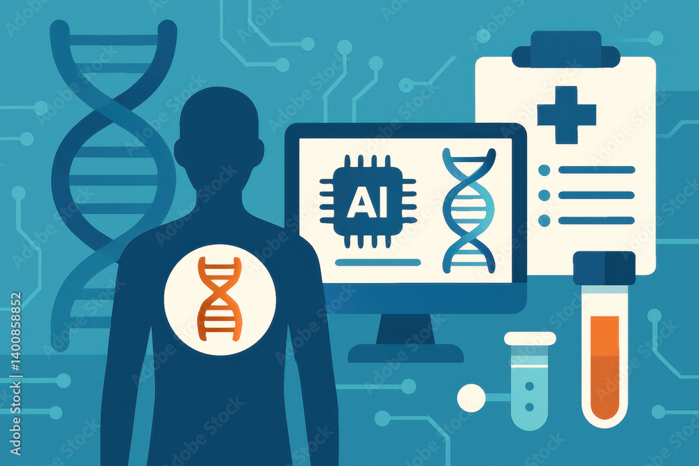 Medical technology and data visualized in modern flat illustrations.